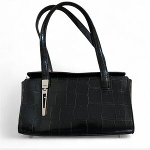 Guess Black Croc-Embossed Shoulder Bag